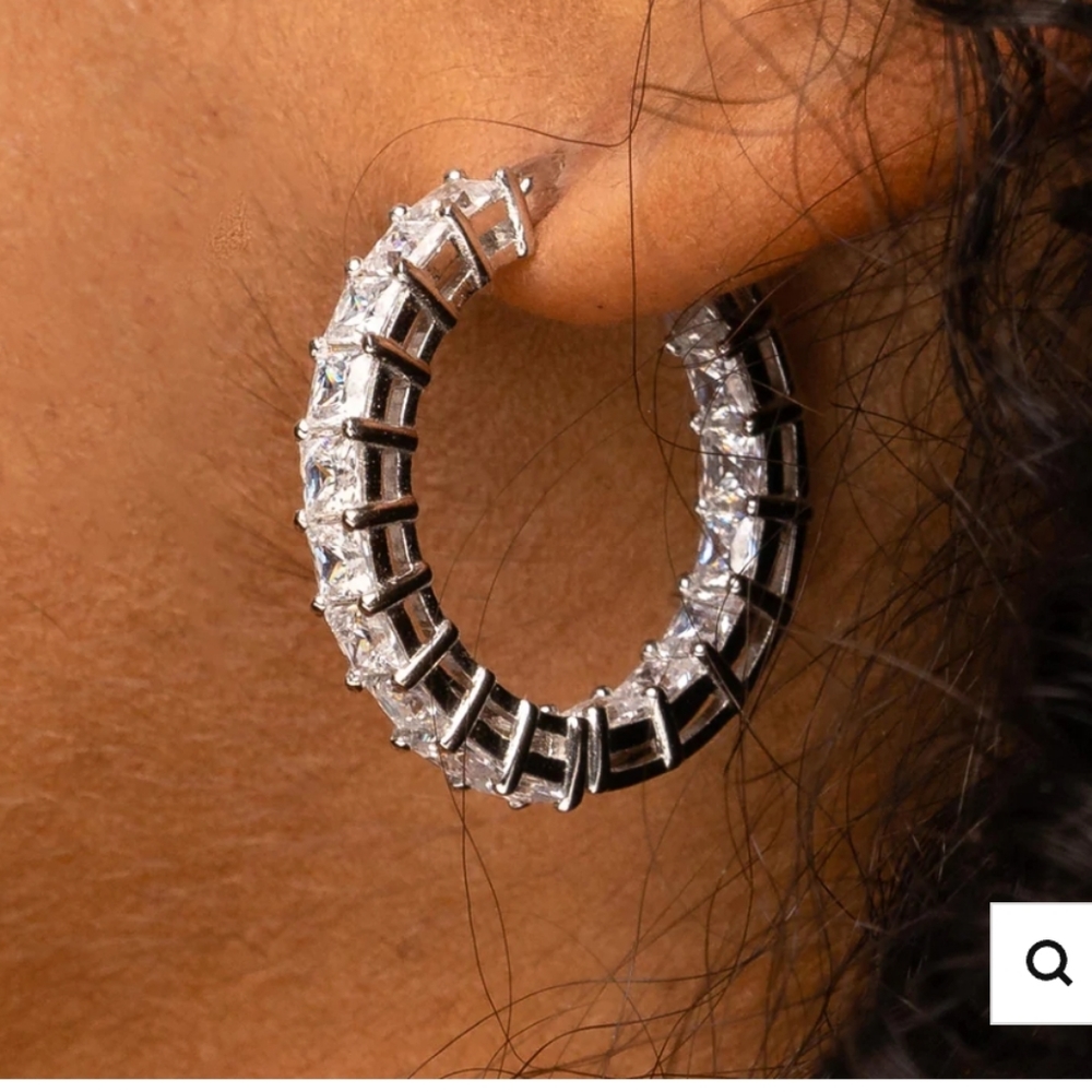 Jaclyn Roxanne Rhodium plate and cz hoop earrings